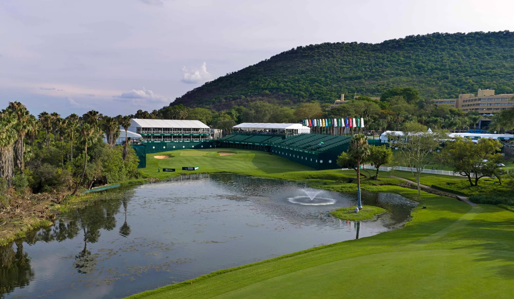 Nedbank Golf Challenge course and event venues beside the lake